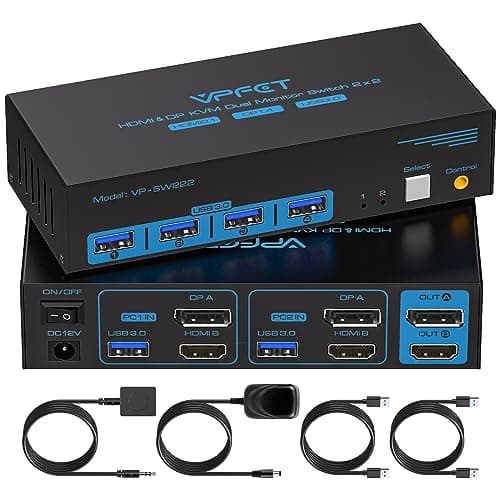 8K@60Hz HDMI Displayport KVM Switch 2 Monitors 2 Computers 4K@120Hz