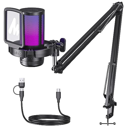 MAONO Gaming USB Microphone, Noise Cancellation Condenser Mic with Mute, Gain, Monitoring, Boom Arm, Pop Filter for Streaming, Podcast, Twitch, YouTube, Discord, PC, Computer, PS5, Mac, DGM20S