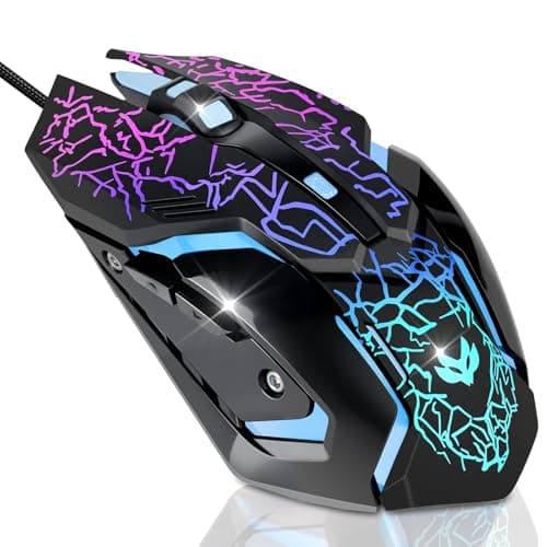 LuLabboard Gaming Mouse, 4 DPI Settings Up to 3600 DPI, Light Up RGB Ergonomic Optical Gaming Mice for Laptop/mac, Computer Wired USB Mouse, 7 Colors LED Backlight, 6 Programmable Buttons-Black