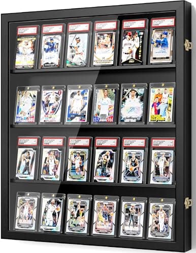 Emfogoo 1 Pack Large Card Display Case, Trading Card Display Frame Wall Mount, 24 Graded Sports Display Frame with UV Protection Clear View Lockable for Football Basketball Comic Trading Cards