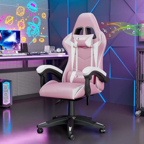 Racingreat Bluetooth Gaming Chair with Built-in Speakers (Pink)