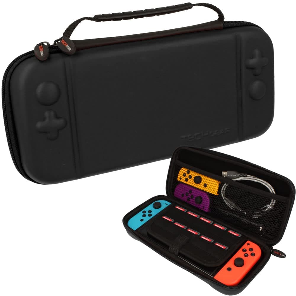 TECHGEAR Switch OLED Case, Hard Protective Carry Travel & Storage Case Cover Designed for Nintendo Switch OLED + Joy-Con Controllers, 10 Game Card Slots, Accessories [Black]