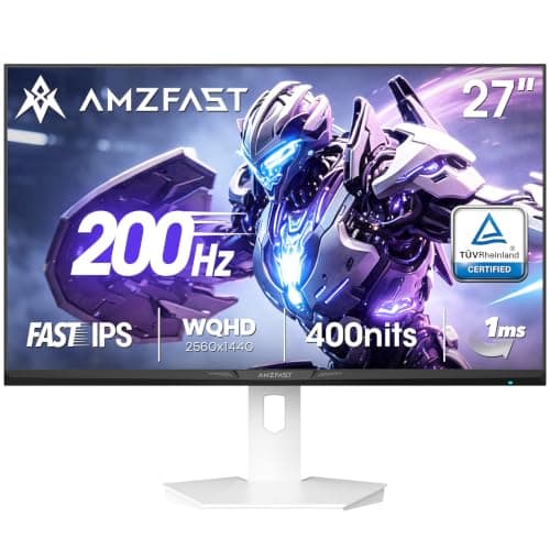 Amzfast Gaming Monitor 27 Inch 200Hz, QHD 2560x1440p Monitor, Fast IPS, 1ms MPRT, Adaptive Sync, 400cd/m², 130% sRGB, 95% DCI-P3, ΔE<2, HDMI2.0&DP1.4, VESA100x100- for FPS/RTS/Office, AMZG27F6Q