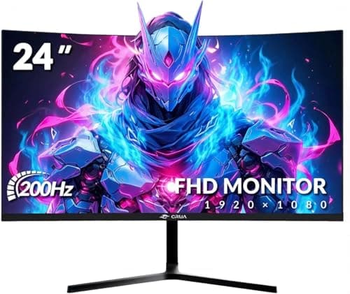 CRUA 24 Inch Curved Gaming Monitor, 180Hz/200Hz FHD 1080P, 1ms Response, AMD FreeSync, Eye-Care Flicker-Free, Frameless Esports Display with HDMI & DP, VESA Wall Mount – Black