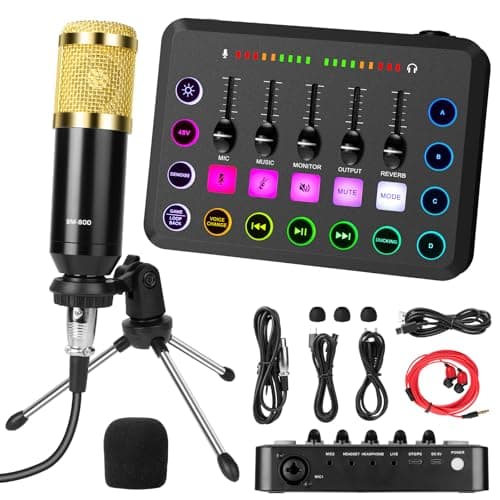 OFFCUP Podcast Equipment Bundle, Audio Interface, DJ Mixer