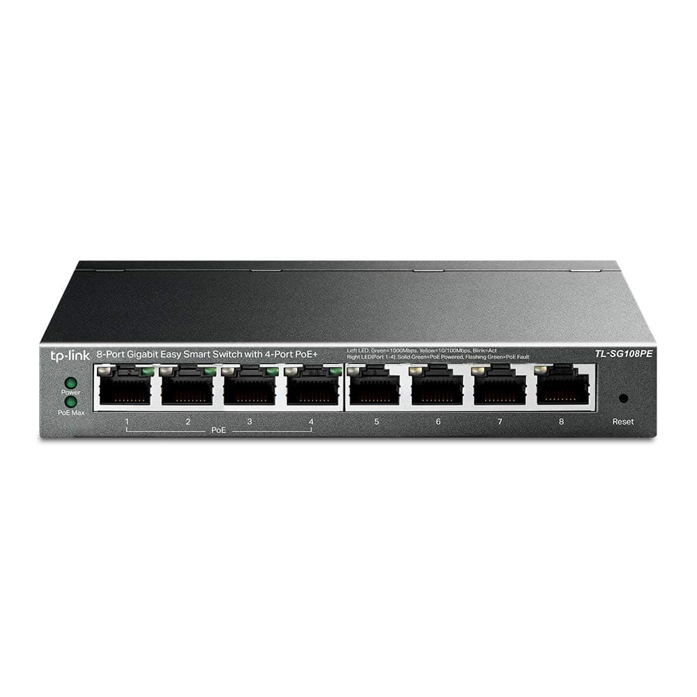TP-Link TL-SG108PE 8-Port PoE+ Switch, Managed Gigabit Network Switch | 4 x 30W PoE+, 64W Total Budget, PoE Auto Recovery, VLAN, QoS, IGMP Snooping, Fanless Metal Casing, Easy Smart