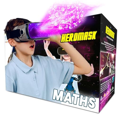 Heromask VR Headset + Maths Games (Boys&Girls 5-12) — Fun Gift to Practice Addition, Times Tables & More with Virtual Reality — Surprise kids with this Educational Toy!