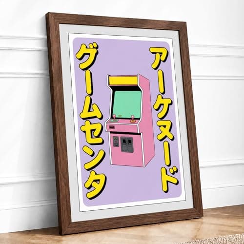 Neon Arcade Retro Framed Wall Art Print A3 Walnut