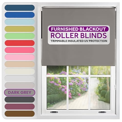 FURNISHED Roller Blinds Window Blackout, Dark Grey, 60cm Wide x 165cm Long