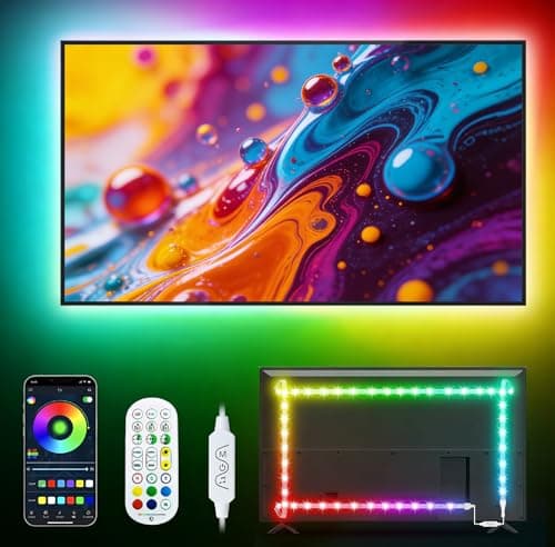 Daymeet TV Led Lights, 5M LED Lights for TV with Remote RGB Led Lighting for 55-85inch Monitor, USB Powered Light Behind, 5050 Backlight Sync with Music, Bluetooth APP Control
