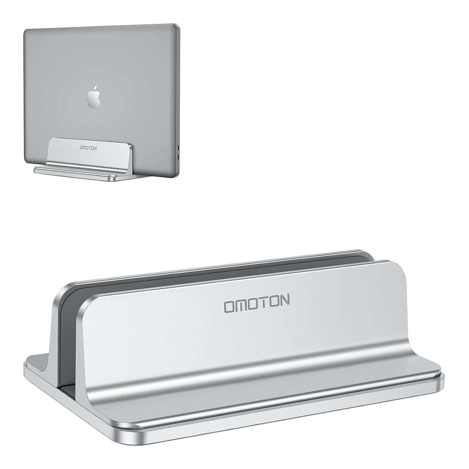 OMOTON Adjustable Vertical Laptop Stand, Aluminium Space Saving Stand for All Mobile Phones and Notebooks - Perfect for MacBook, MacBook Air, MacBook Pro, Ultrabook, Lenovo and Others, Silver