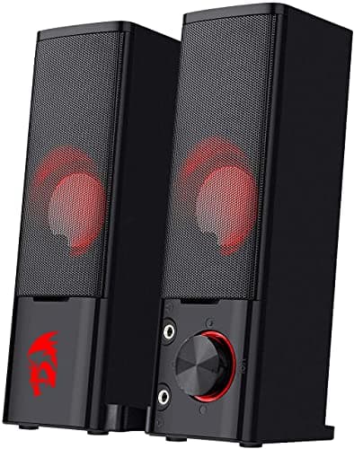 Redragon GS550 ORPHEUS PC Gaming Speakers, 2.0 Channel Stereo Desktop Computer Sound Bar with Compact Maneuverable Size, Headphone Jack, Quality Bass and Decent Red Backlit, USB Powered w/ 3.5mm Cable