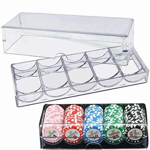 Teksome Poker Chip Rack - Clear Acrylic Chips Box with,Transparent Storage Case Organizer for Casino Gambling Game, Holds 100 Chips