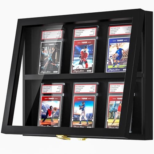TJ.MOREE Trading Cards Display Case Baseball Card Display Case 6 Graded Sport Card Display Case Wall Mount for Baseball Football Basketball Hockey Collection, Black
