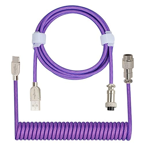 Twozoh USB C Mechanical Keyboard Coiled Cable, Braided Double Sleeved Type C Keyboard Detachable Aviator Cable (Purple)