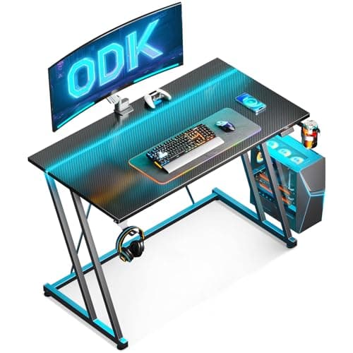 ODK Gaming Desk with LED Lights, 100x50 cm, Carbon Fiber Black