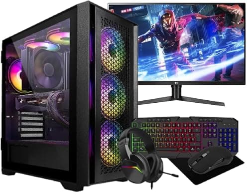Computek Gaming PC Desktop Computer Bundle - Intel Core i7-3770 -16GB RAM - RTX 3050 6GB Graphics - 256GB SSD+1TB HDD - 500W 80+PSU - 6 Fans RGB Gaming Case - Wi-Fi, Windows 11 – 22" Monitor Bundle