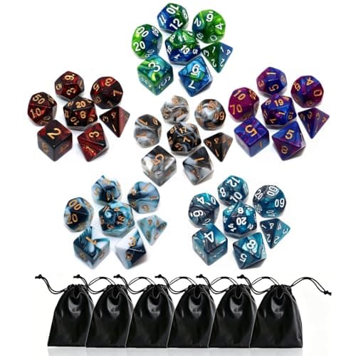 Polyhedral DND Dice Set, 6Pack Double-Colors Dice Sets with D4 D6 D8 D10 D% D12 D20 Compatible with Dungeons and Dragons D&D RPG MTG Table Games (42 Pieces)