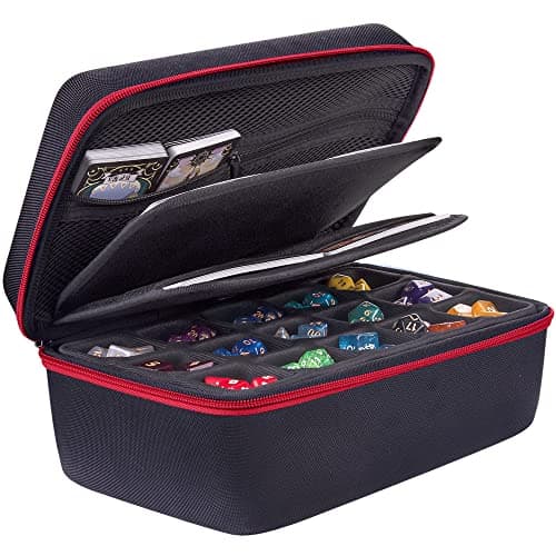 SIQUK Dice Storage Case Big Capacity Dice Box with Double Removable Slotted Tray and Handle, Dice Organizer Holder for Dungeons & Dragons and Other RPG Table Games, Holds Up to 30 Sets DND Dices, Red