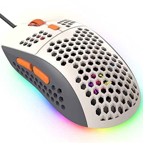 KUIYN 383 PRO M8 Ultralight Wired Gaming Mouse, Lightweight Honeycomb Shell, 6 RGB Breathing Backlit Mice, 6 Adjustable DPI 6400, USB Optical Model Aerox Mice for Win10/XP/Xbox/PS4/PS5/Mac/HP/Acer