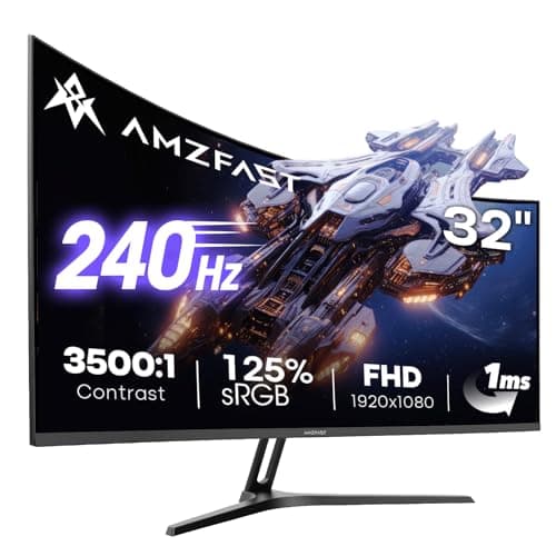 Amzfast 32 Inch Curved Gaming Monitor - 240Hz, Full HD 1920x1080P, 1ms MPRT, Adaptive-Sync, 3500:1 Contrast, DCI-P3 90%, sRGB 125%, HDR, VA 1500R, VESA 100x100MM, HDMI2.0&DP1.4 - AMZG32C1F