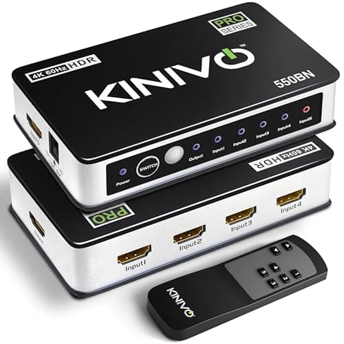 Kinivo HDMI Switch 4K HDR 550BN (5 in 1 Out, 4K 60Hz HDR, HDMI 2.0, High Speed 18Gbps, IR Remote, HDCP) - Compatible with PS5, Xbox, Nintendo Switch, Cable Box