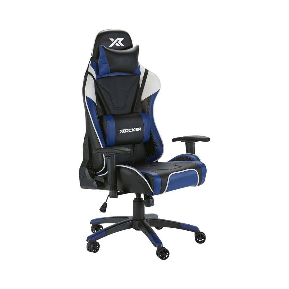 X-Rocker Agility Sport High Back eSports Gaming Chair for Adults & Teens - 3D Armrests, Head & Lumbar Cushion, Height Adjustable Recliner, Wipe-Clean Faux Leather - Blue/Black