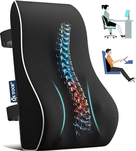 QUTOOL Lumbar Support Pillow for Office Chair Car Memory Foam Back Cushion Back Support Pillow Chair Cushions for Computer, Gaming Chair, Work and Home Essentials Mesh Cover Double Adjustable Straps