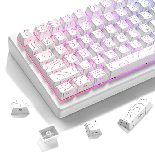 dagaladoo White Topographic keycaps Line Backlit keycaps Shine Through Keyboard Keys Side Printed Key caps Cherry Profile keycap Set for 61/64/66/68/71/75/84/87 Mechanical Keyboards 98key