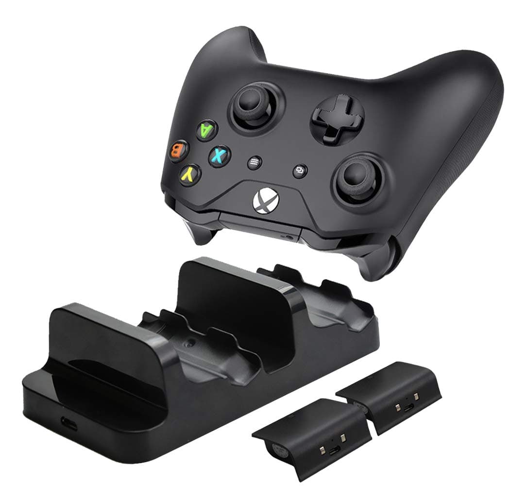 Dual Charging Station for Xbox One, Wireless Controller Charger Dock with Rechargeable Battery (Black)
