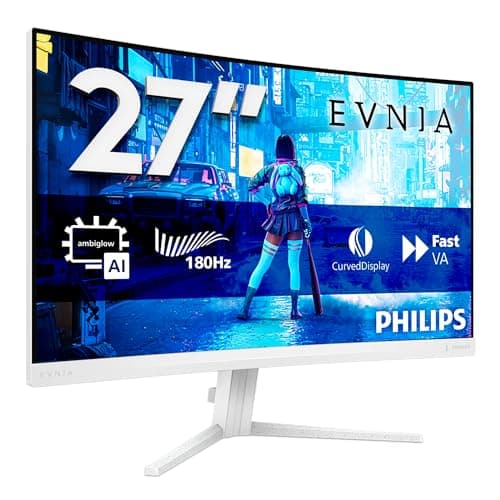 Philips Evnia 27M2C5201L - 27 inch FHD Curved Gaming Monitor, 180 Hz, 1 ms GtG, FreeSync Prem. (1920x1080, 2x HDMI 2.0, 1x DP 1.4) white