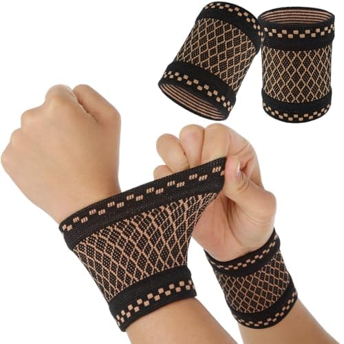 YUXIANLB Copper Wrist Compression Sleeves, 1 Pairs Wrist Brace Wrist Support for Weightlifting Fitness Yoga Workout, Sprains, Tendonitis, Adjustable Wrist Sleeves for Women and Men (M)