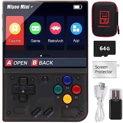 Cawevon Miyoo Mini Plus Handheld Retro Game Console with Storage Case, 3.5 Inch IPS Screen, 640x480 Resolution, 64G TF Card & 7000 Classic Games, WiFi Hotspot Mode Matchmaking