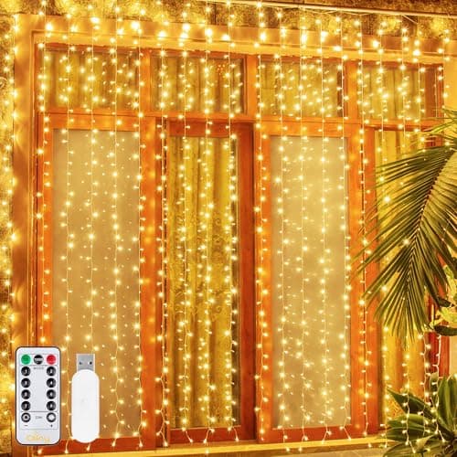 Ollny Curtain Fairy Lights Indoor, 300 LED 3m x 3m Window Lights Warm White