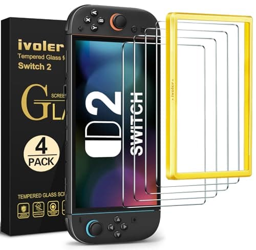 ivoler [4-Pack for Switch 2 Screen Protector with Alignment Frame Tool, 30-second installation- Bubble-Free Application - 9H Hardness -Tempered Glass Protection Film for Nintendo Switch 2 Model 2025