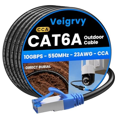 Veigrvy Cat 6A Outdoor Ethernet Cable 50M, 23AWG 10Gbps LAN Internet Black
