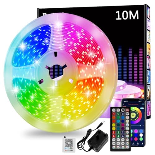 Realky Led Strip Light, 10m Led Lights, Cuttable Led Light Strips with Smart App Control Remote, Music Sync Colour Changing RGB Led Strip Lights for Room Decoration