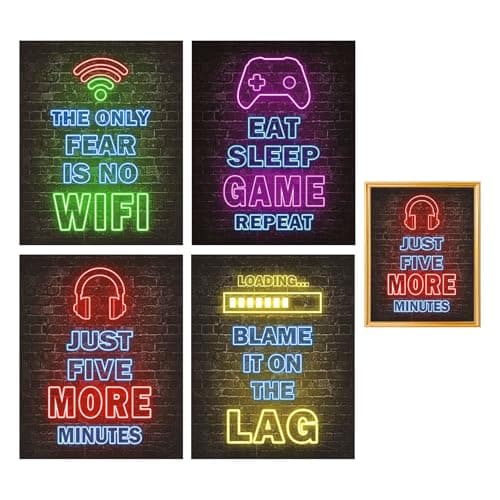 Haxisii Gaming Posters Wall Art Set,4 PCS 8x10 Inch Neon Gaming Wallpaper Canvas Painting Prints for Boys Room,Wall Decoration for Boys Playroom