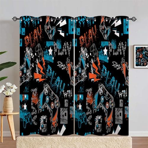 ANHOPE Gamer Gamepad Blackout Curtains Eyelet 2 Panels W 55" x L 84"