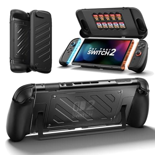 JSAUX Split Protective Grip Case for Switch 2 with Front Cover | Drop Protection, Dockable, Ergonomic Non-Slip Grip, Kickstand Compatible, PC Front Cover, TPU Middle Frame, 10-Card Storage