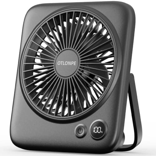 Otlonpe Portable Desk Fan, 4000mAh Small Rechargeable Quiet Personal Fan Battery-Operated & USB-Powered with LED Display for Bedroom Travel Sleeping Table Office Home Use, Cordless, 4-Speed, 6.5Inch