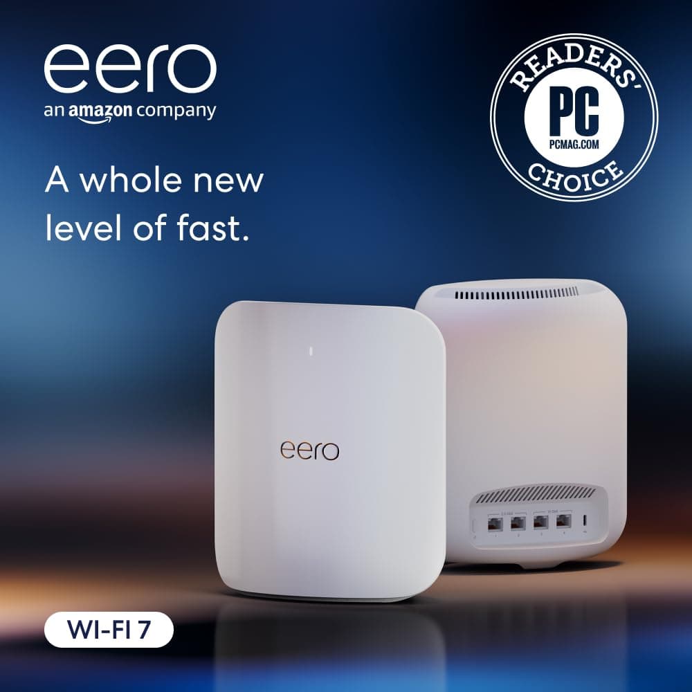 Amazon eero Max 7 mesh Wi-Fi router | 10 Gbps Ethernet | Coverage up to 460 m² | Connect 500+ devices | Ideal for Gaming | 2-Pack | Latest generation