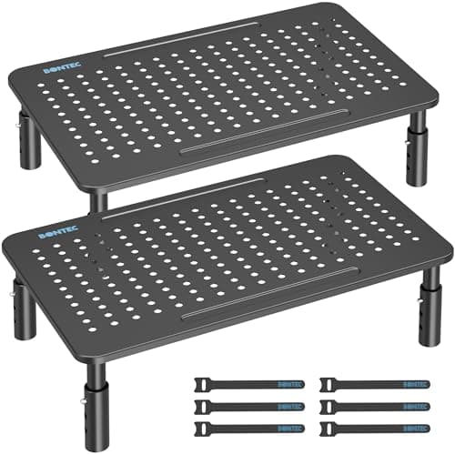BONTEC Adjustable Monitor Stand, 3 Height Levels, Metal, 20 kg Load, 2 Pac