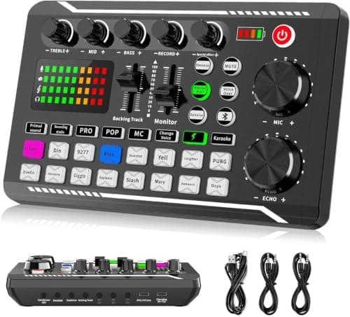 Facmogu F998 Live Sound Card Audio Mixer, Podcast Audio Interface with DJ Mixer Effects, Voice Changer with Sound Effects for Karaoke Tiktok YouTube Live Streaming Record Gaming