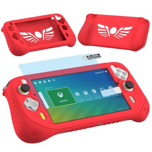Silicone Cover Case for Logitech G Cloud Gaming Handheld, Protective Skin Sleeve for Logitech G Cloud Gaming Console Screen Film Protector Accessories (Red Case and Screen Film)