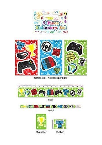 HENBRANDT Single Children’s Gamer Stationery Set 5 Piece School Classroom Pencil Set for Children Kids Party Bag Favours Loot Bag Fillers Lucky Dip Wedding Favours Stocking Fillers