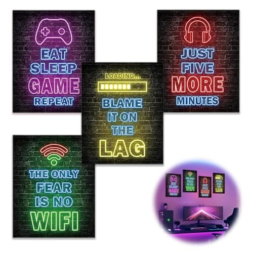 YURUIHKAO 4Pcs Gaming Poster Unframed Canvas Gaming Wallpaper Neon Art Design for Gamings Room Accessories Cool Wall Ornament Suitable for Teen Boys Bedroom Decor and Gamings Setup