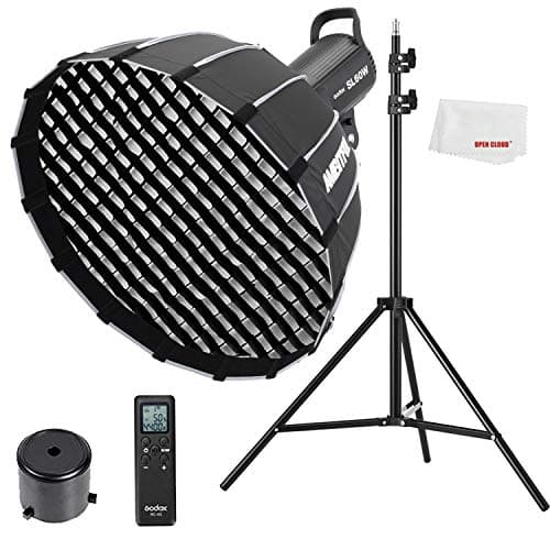 Godox SL-60W CRI 95+ LED Video Light with Bowens Mount and Remote Control + P60 Parabolic Round Softbox with Honeycomb Grid and Light Stand