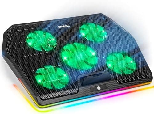 Duronic Laptop Cooling Pad LC4, Ergonomic Cooler Stand for 11”-17.3" Laptops with Adjustable 1400 RPM Fan Speed, 2 Height Levels, LED and RGB Lights, Ideal for Work, Study, and Gaming