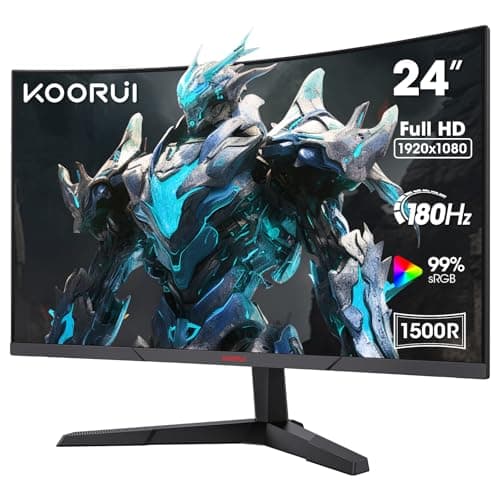 KOORUI 24 Inch Gaming Monitor, 180Hz Curved Monitors, 1ms FHD 1080P 1500R